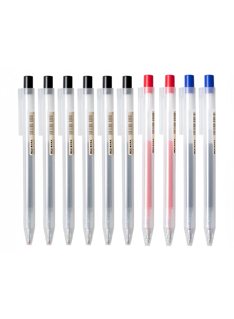 MUJI 10PCS mixed color gel pen, 0.5MM telescopic ballpoint pen, quick-drying ink smooth pen, and percussive high-end ballpoint pen are used for writing notes, school and office stationery supply - Image 1