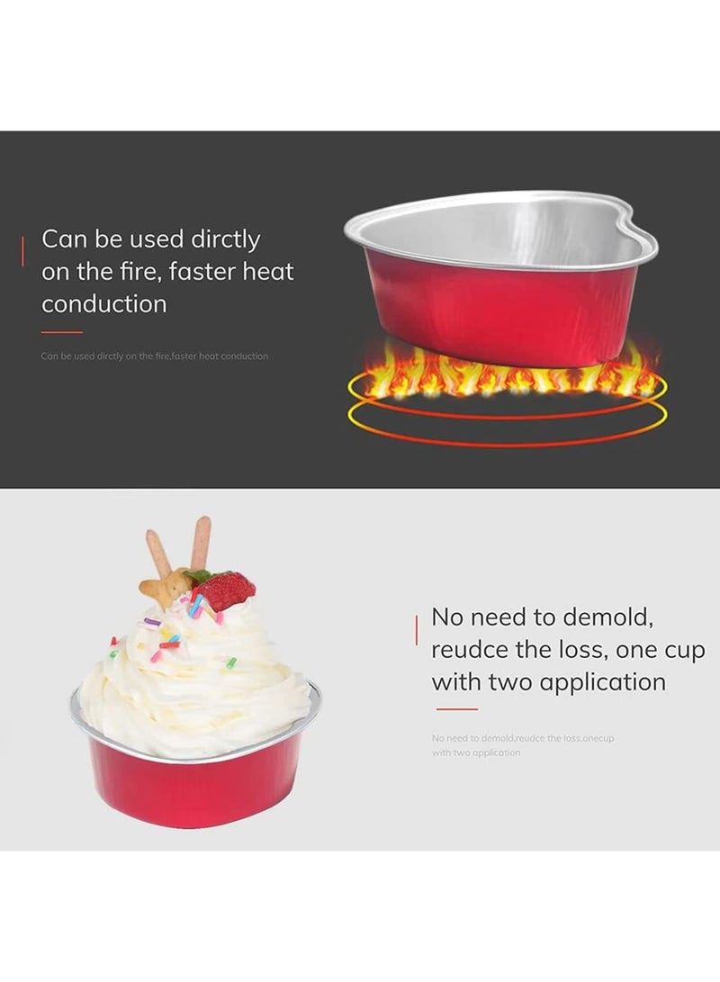 SOLARAE أواني كعك على شكل قلب للخبز مع بتلات حمراء، 50 مجموعة من أكواب الكب كيك المصنوعة من الألمنيوم مع أغطية، 100 مل / 3.5 أونصة من الأواني المعدنية القابلة للتصرف الحمراء للاحتفالات في عيد الحب وحفلات الزفاف - Image 3