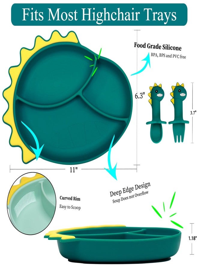 NICINGU Silicone Baby Feeding Set,Baby Led Weaning Supplies Baby Silicone Suction plate and bowl set,Toddler Self Feeding Dish with Spoons Forks Sippy Cup And Adjustable Bib for 6+ Months-Blue - Image 5