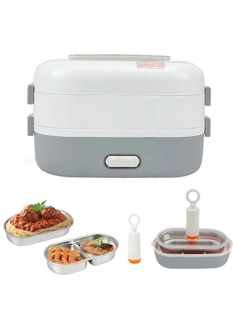 XiuWoo Double Layer Electric Heating Lunch Box, With Vacuum Preservation Pump, Steaming Lunch Box, 304 Stainless Steel Inner Liner, Suitable For Home,Office Workers,School,350W  - Image 1