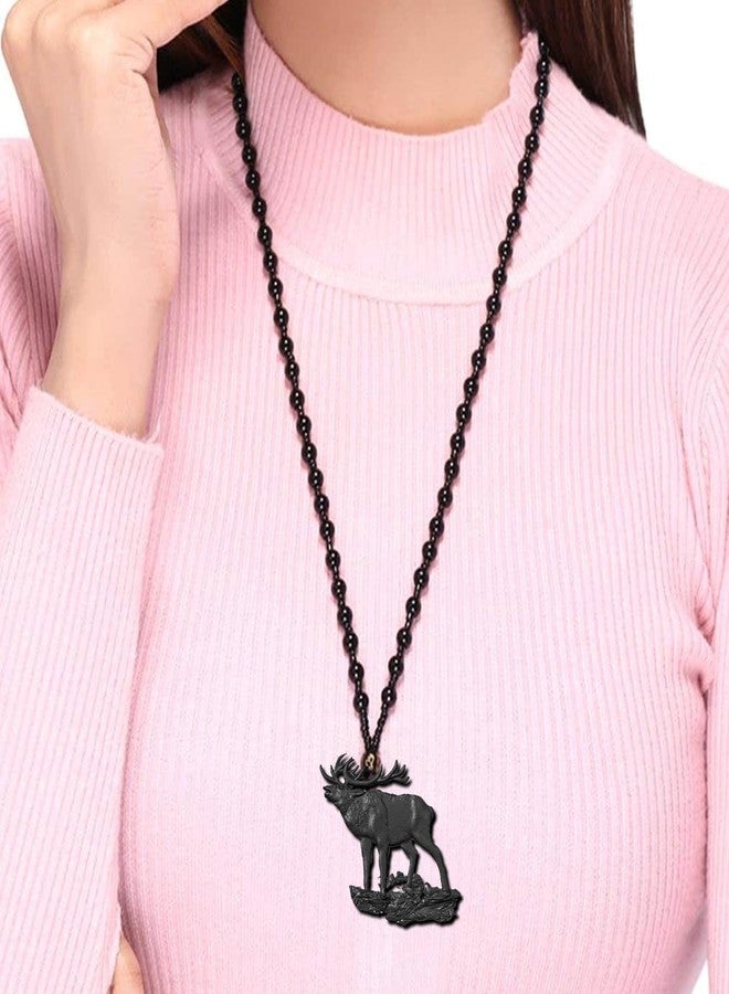 Mudtale Black Calling Deer Pendant Necklace Handmade Resin Charm with Beaded Chain Tribal Animal Jewelry Gift for Men Women - Image 4