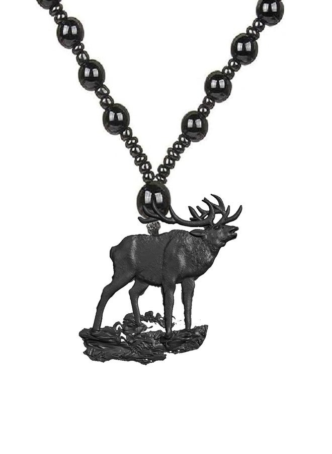 Mudtale Black Calling Deer Pendant Necklace Handmade Resin Charm with Beaded Chain Tribal Animal Jewelry Gift for Men Women - Image 1