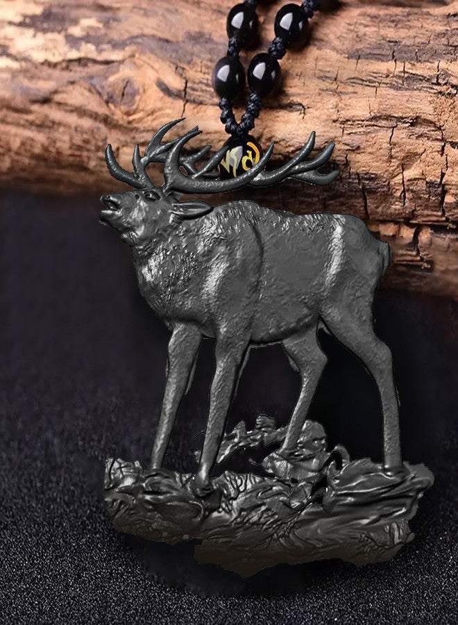 Mudtale Black Calling Deer Pendant Necklace Handmade Resin Charm with Beaded Chain Tribal Animal Jewelry Gift for Men Women - Image 2
