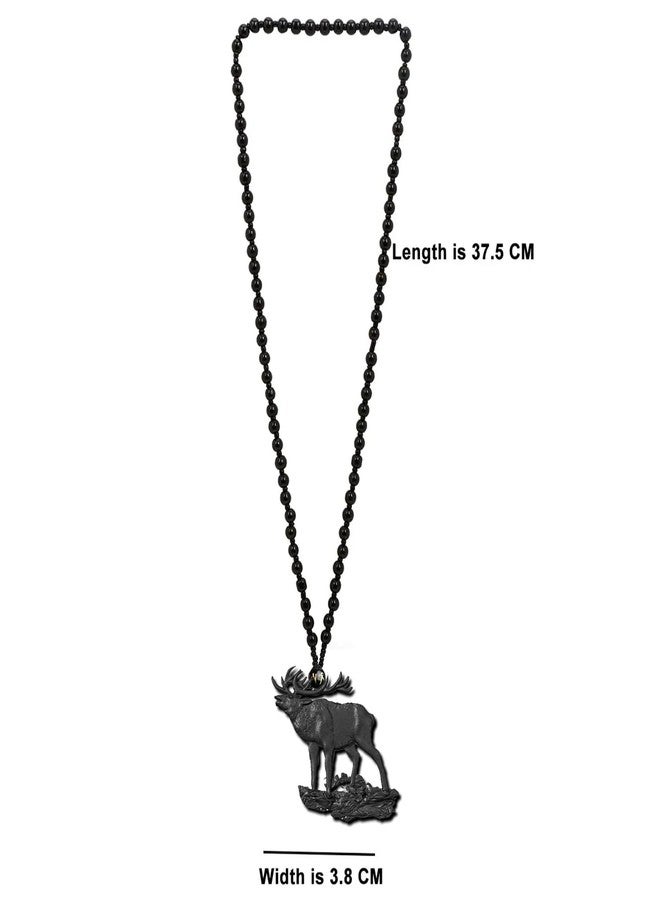 Mudtale Black Calling Deer Pendant Necklace Handmade Resin Charm with Beaded Chain Tribal Animal Jewelry Gift for Men Women - Image 5