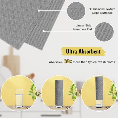 MoLKENE Swedish Dishcloths for Kitchen | 10 Pack Absorbent Cellulose Sponge Cloths Washable | Non-Scratch Reusable Paper Towels Quick Drying Cleaning Rag - Grey - Image 3