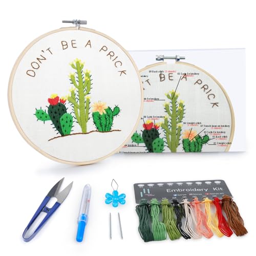 BERYA Cactus Embroidery Kit Including Video Step by Step Instructions Embroidery Hoop,Color Threads and Embroidery Scissors for Beginners-Handmade Needlepoint Kits for Adults Kids - Image 1