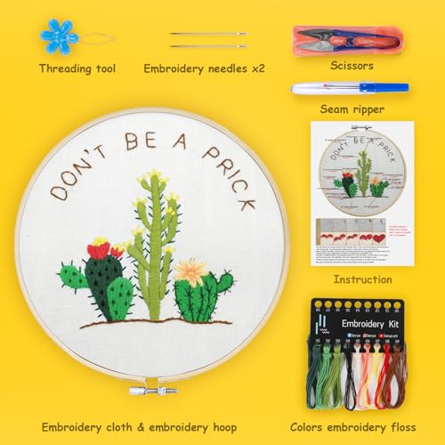 BERYA Cactus Embroidery Kit Including Video Step by Step Instructions Embroidery Hoop,Color Threads and Embroidery Scissors for Beginners-Handmade Needlepoint Kits for Adults Kids - Image 2