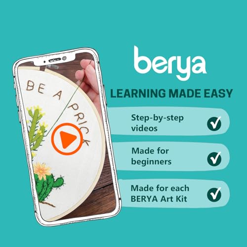 BERYA Cactus Embroidery Kit Including Video Step by Step Instructions Embroidery Hoop,Color Threads and Embroidery Scissors for Beginners-Handmade Needlepoint Kits for Adults Kids - Image 5