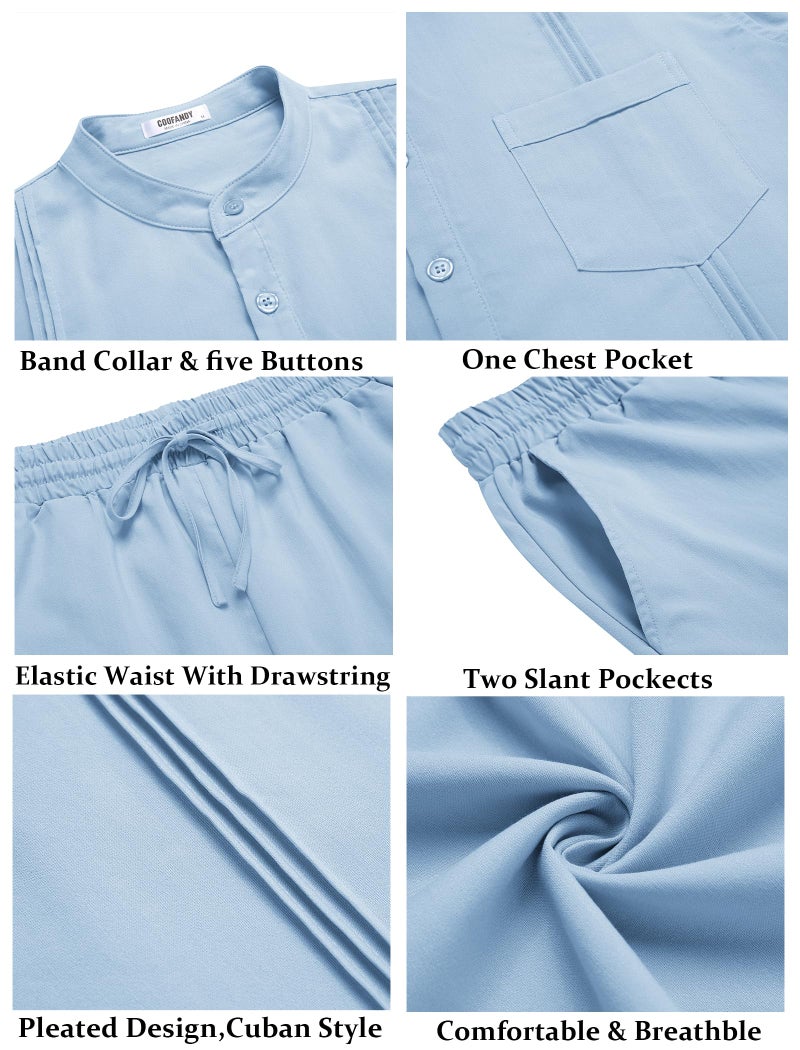 COOFANDY Men's 2 Piece Cotton Linen Sets Casual Long Sleeve Henley Shirts Yoga Pants Set Beach Cuban Outfits - Image 5