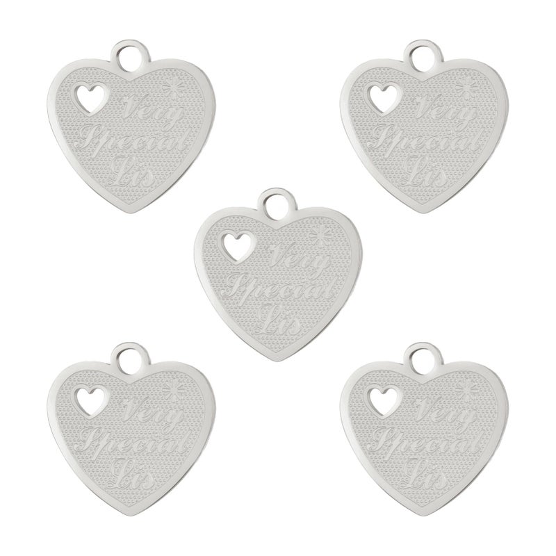Style 3 Love Heart Charms 5Pcs Stainless Steel Pendant for Jewelry Making Crafting Bracelet Necklace Earrings - Image 2
