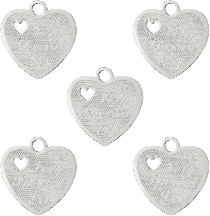 Style 3 Love Heart Charms 5Pcs Stainless Steel Pendant for Jewelry Making Crafting Bracelet Necklace Earrings - Image 1