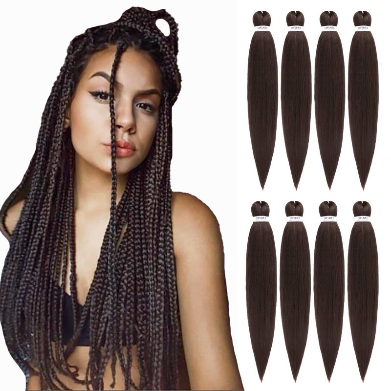 DIFUNEE Prestretched Braiding Hair  20 Inch 8 Packs Light Brown Long Braiding Hair For Twist or Box Braids Yaki Texture Hot Water Setting Synthetic Braiding Hair Extensions 20 Inch 48P