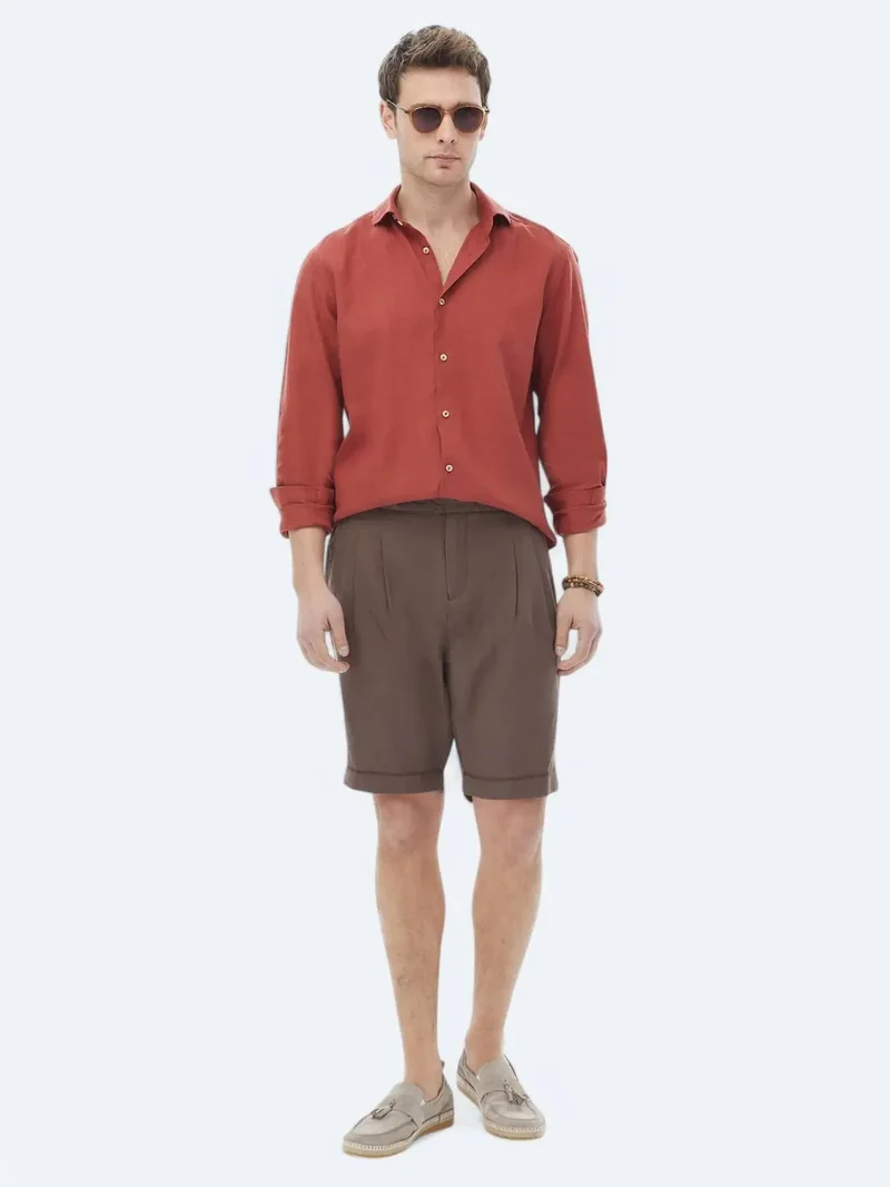 كيب شورت برمودا بني اللون بقصة جزرية كاجوال