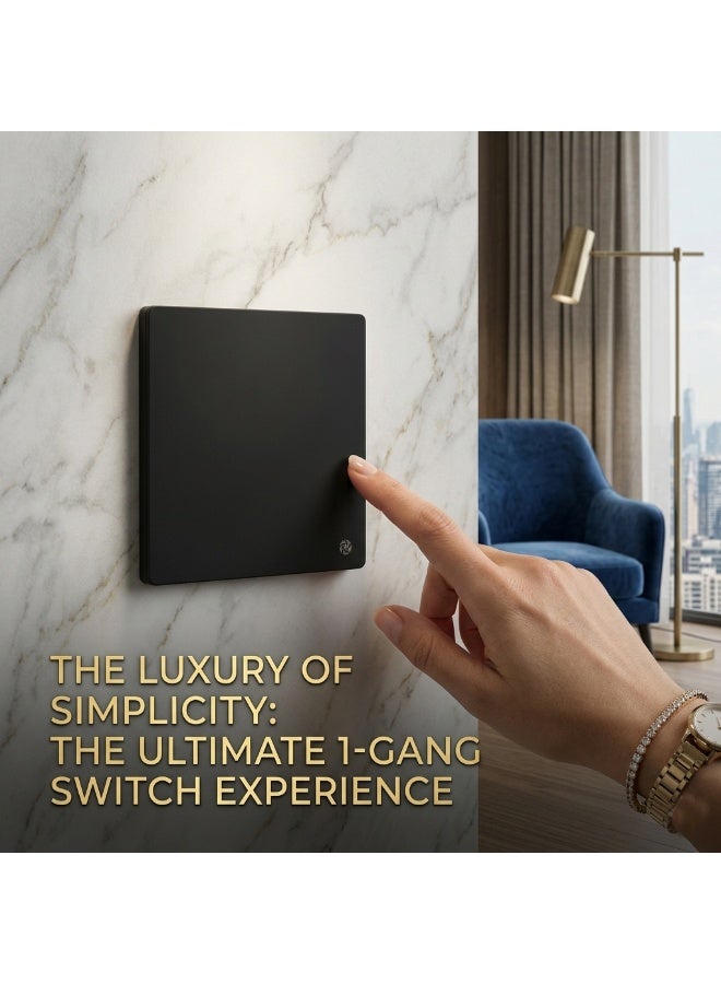 Alfriday Premium 1-Gang 1-Way Wall Light Switch – Slim Matte Black Design, 16A 250V AC High-Strength Polycarbonate Modern Electric Switch for Home & Office, Fits Standard Euro Square Box - Image 3