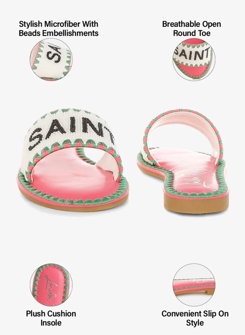 London Rag pink Beaded Saint Tropez Flat Slip Ons in Pink for Women | Best Price UAE
