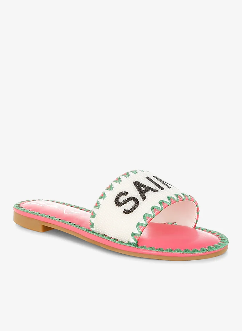 London Rag pink Beaded Saint Tropez Flat Slip Ons in Pink for Women | Best Price UAE