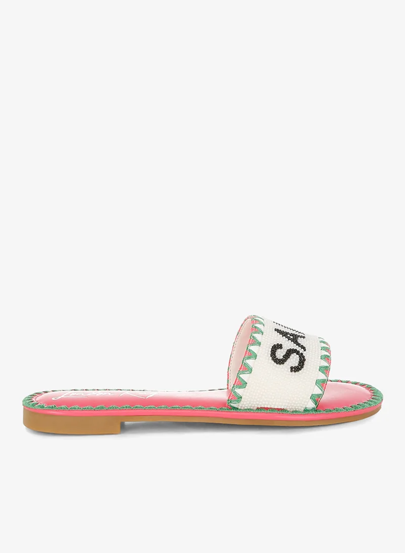 Beaded Saint Tropez Flat Slip Ons in Pink