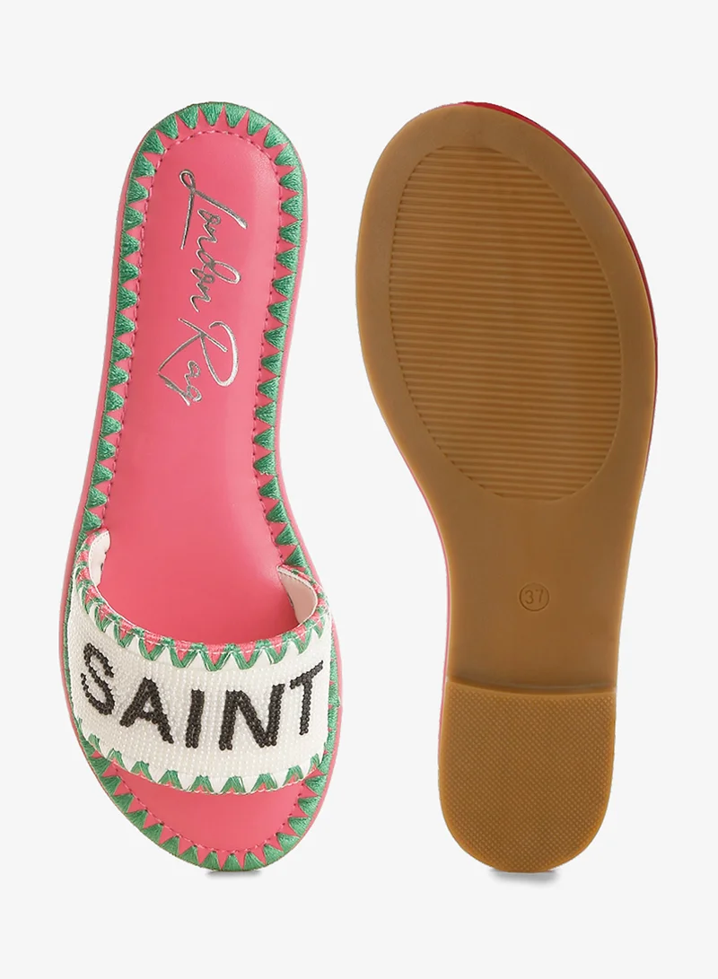 London Rag pink Beaded Saint Tropez Flat Slip Ons in Pink for Women | Best Price UAE