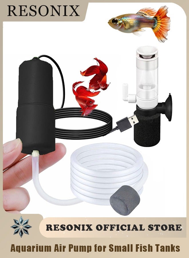 RESONIX USB Aquarium Air Pump with Sponge Filter & Air Stone - Quiet Portable Oxygen Pump for Small & Nano Fish Tanks, Shrimp, Betta, Travel Use - Image 1