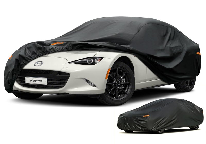 Kayme 7 Layers Heavy Duty Car Cover Waterproof All Weather Universal Fit for Sedan Coupe Car up to 165 inch Such as Mazda Miata MX5 Honda S2000