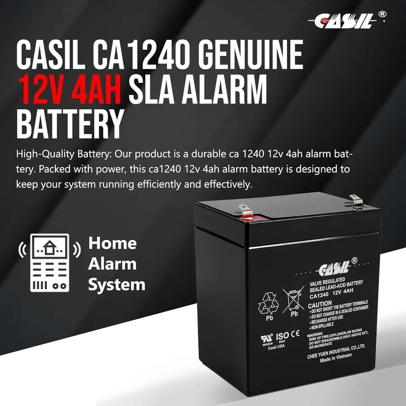 Casil CA1240 12V 4Ah Alarm Battery – Replacement for ADT 804302, Ademco 467, DSC Panels, SLA1056, Vista 20P, Power Patrol, Inovel Power Sealed Lead Acid (SLA) Rechargeable - Image 2