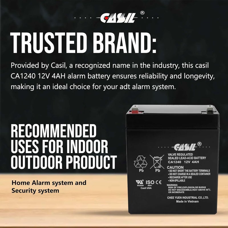 Casil CA1240 12V 4Ah Alarm Battery – Replacement for ADT 804302, Ademco 467, DSC Panels, SLA1056, Vista 20P, Power Patrol, Inovel Power Sealed Lead Acid (SLA) Rechargeable - Image 3
