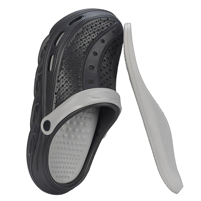 AnyuTech Clogs for Women and Men,Garden Shoes with Arch Support,Unisex Comfort Slip-on Sandals with Removable Cushion Footbed Black/Grey - Image 1