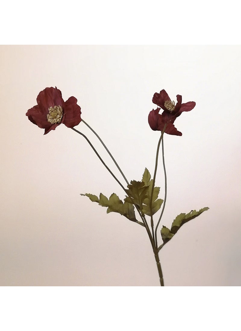 Generic Artificial Flower American Autumn Color Retro Poppy Flower Travel Photo Holding Flower Photography Home Wedding Living Room Pulet Wine Red