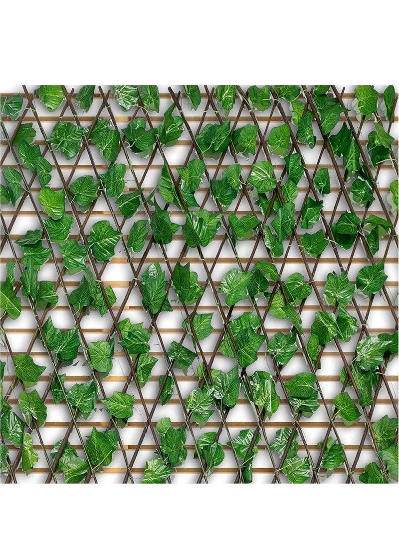 DubaiGallery Bamboo Wooden Fence with Artificial Plants Green Leaves Expandable Wicker for Home Garden Wall Decoration  - Image 4