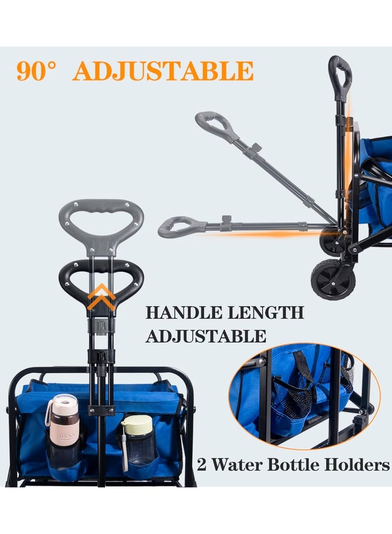 Generic Outdoor Utility Wagon Heavy Duty Folding Garden Portable Hand Cart with 8 inches Rubber Wheels and Brake Wheels Adjustable Handles and Double Fabric Blue  - Image 5