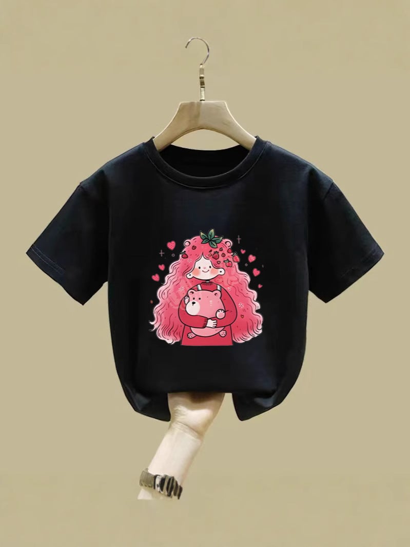 Pink Short-Sleeved Girls' T-Shirt Pure Cotton Style Large-Size Loose Half-Sleeved Summer Children'S Top T-Shirt - Image 5