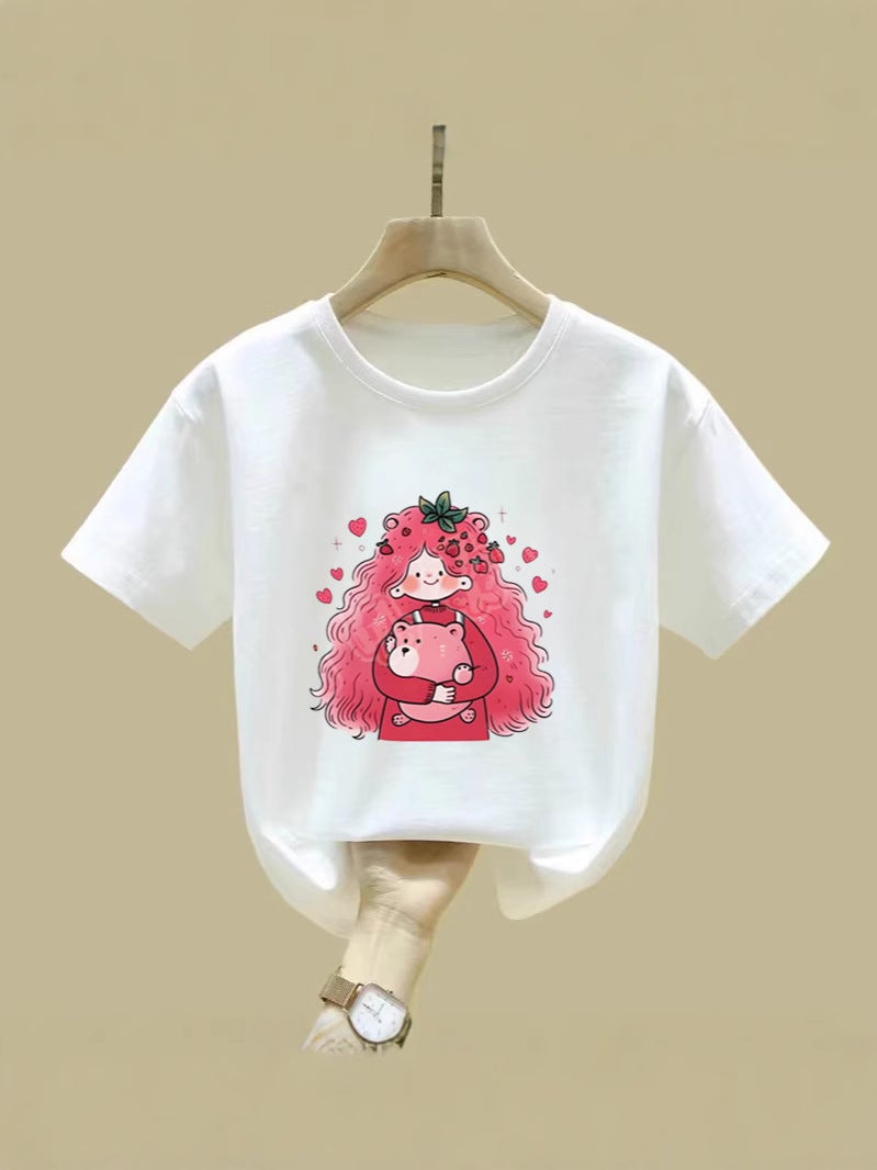 Pink Short-Sleeved Girls' T-Shirt Pure Cotton Style Large-Size Loose Half-Sleeved Summer Children'S Top T-Shirt - Image 4