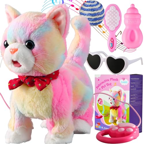 Marsjoy Colorful Leash Walking Cat Set Interactive Talking Cat Singing Dancing Kitten Mimicking Repeat What You Say Kitty Touch and Voice Control Nodding Wagging Tail Plush Electric Kitty for Kid Gril - Image 1