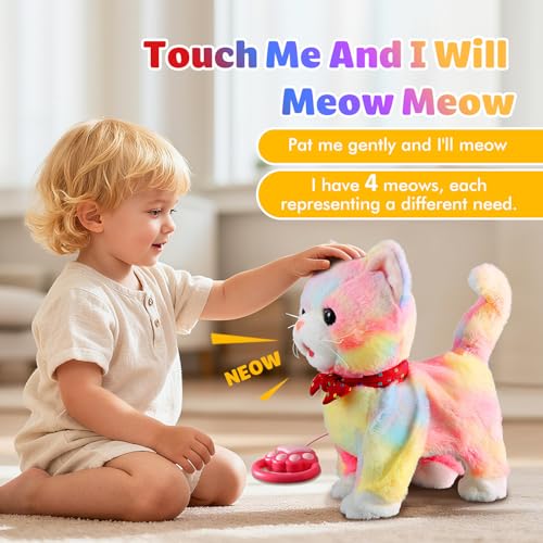 Marsjoy Colorful Leash Walking Cat Set Interactive Talking Cat Singing Dancing Kitten Mimicking Repeat What You Say Kitty Touch and Voice Control Nodding Wagging Tail Plush Electric Kitty for Kid Gril - Image 5