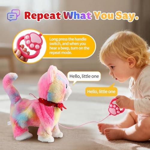 Marsjoy Colorful Leash Walking Cat Set Interactive Talking Cat Singing Dancing Kitten Mimicking Repeat What You Say Kitty Touch and Voice Control Nodding Wagging Tail Plush Electric Kitty for Kid Gril - Image 4