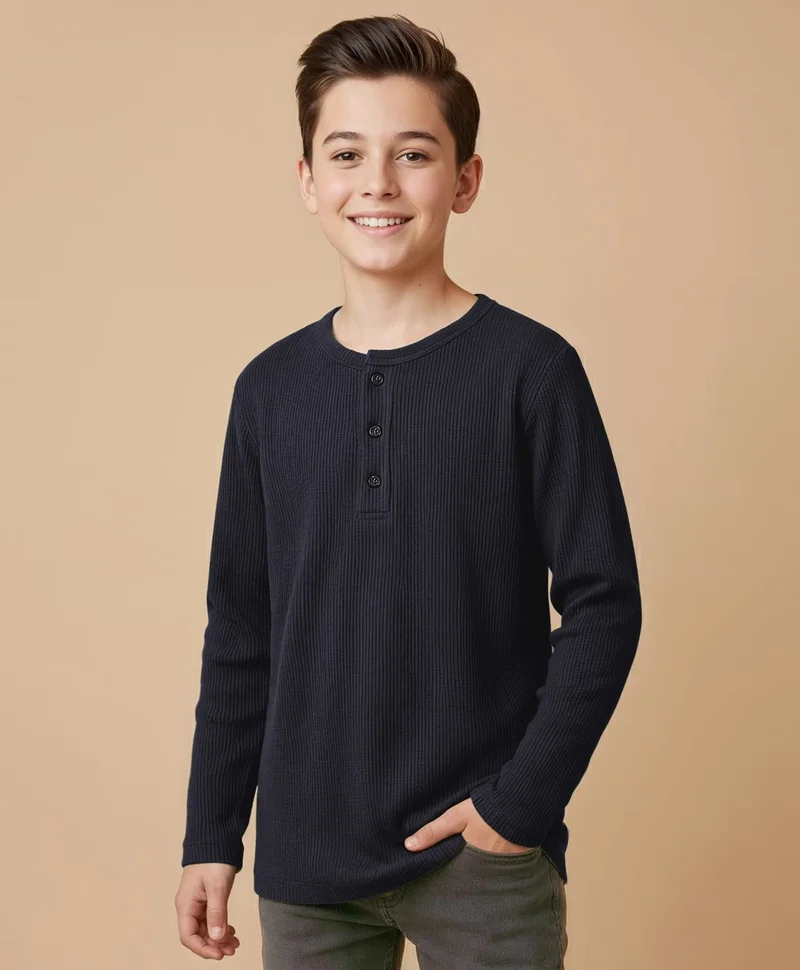 Pine Kids Pine Kids Knit Full Sleeves Solid T-Shirt - Black