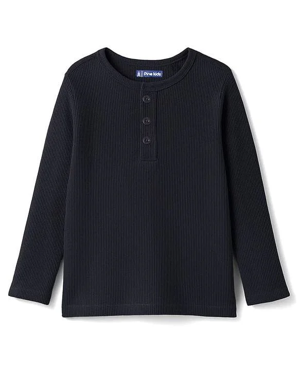 Pine Kids Pine Kids Knit Full Sleeves Solid T-Shirt - Black