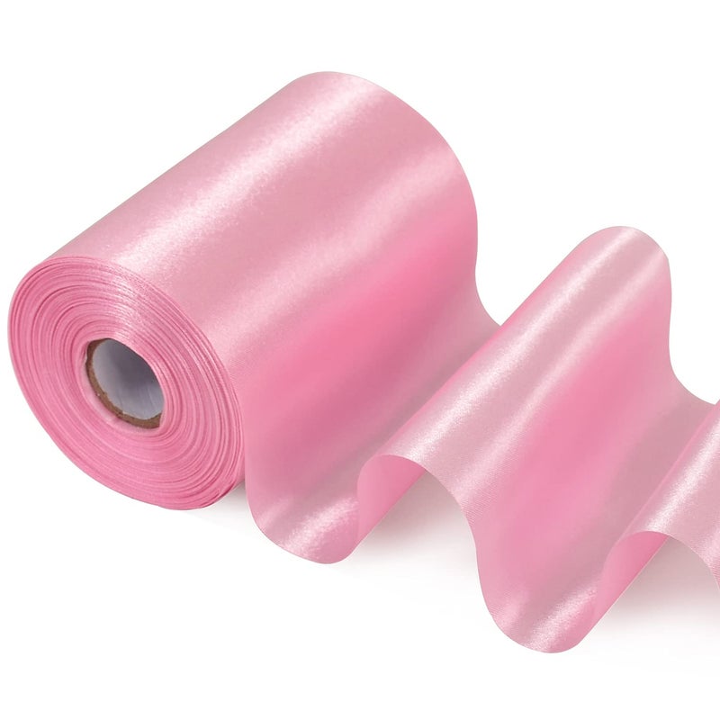 TONIFUL 4 Inch Wide Pink Solid Satin Ribbon 22yd Fabric Large Ribbon for Cutting Ceremony Grand Opening Chair Sashes Table Hair Car Bows Floral Sewing Craft Gift Wrapping Wedding Party Decoration