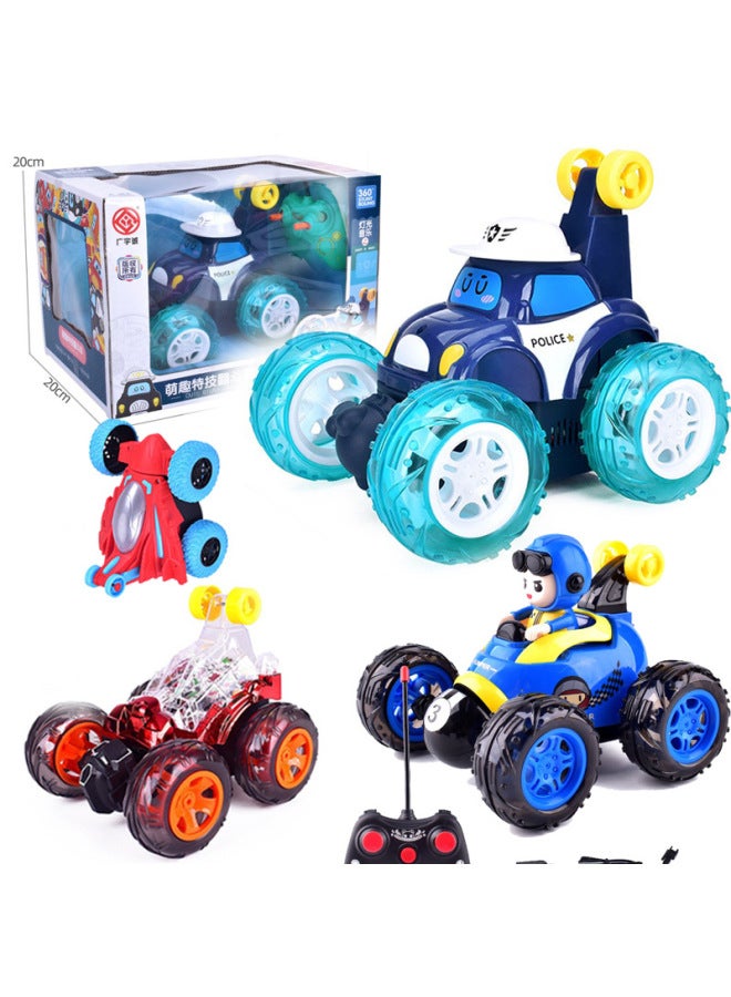 Shake Sound Remote Control Dump Truck 360 Stunt Light Music One-button Demonstration Boy Electric Off-road Vehicle Toy Wholesale-Color:[Hat] Dark Blue-dump Truck (charging Version)  - Image 2