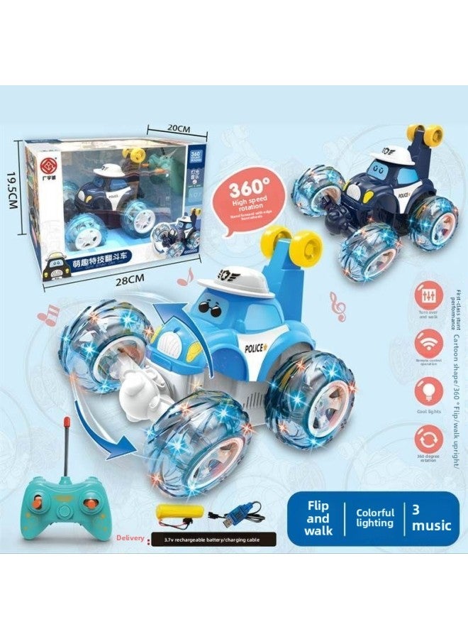 Shake Sound Remote Control Dump Truck 360 Stunt Light Music One-button Demonstration Boy Electric Off-road Vehicle Toy Wholesale-Color:[Hat] Dark Blue-dump Truck (charging Version)  - Image 4