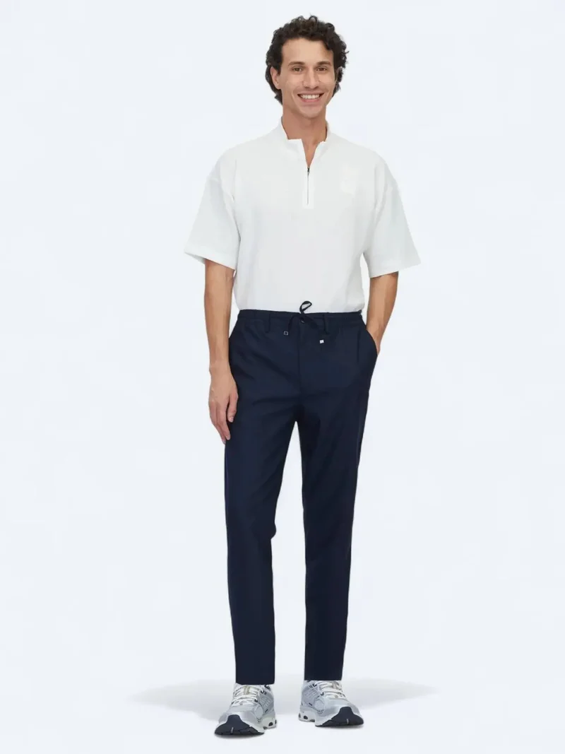 Kip Navy Blue Weaving Jogging Fit Casual Trousers