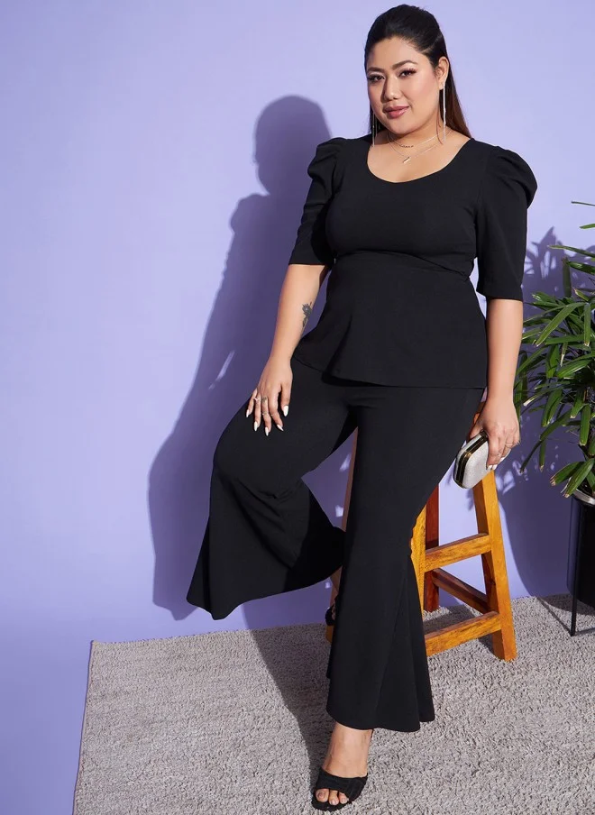 ساسافراس Black Peplum Top And Trouser Set For Women