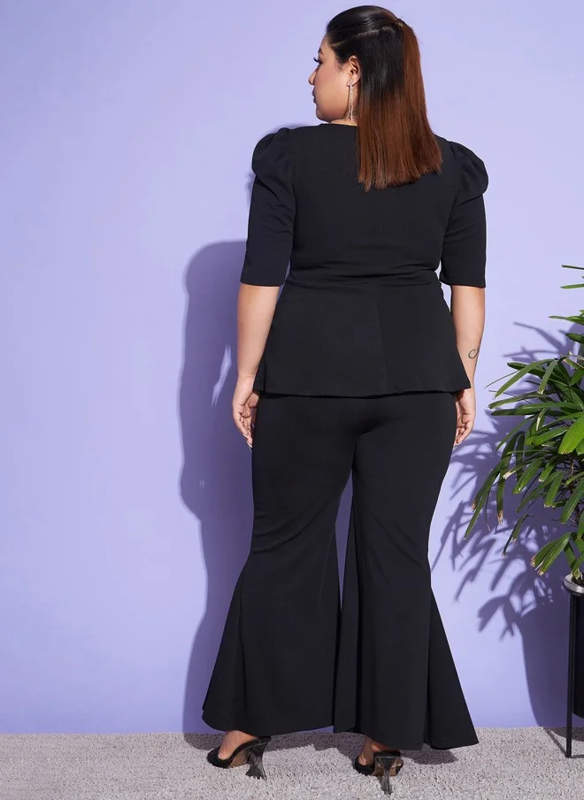 ساسافراس Black Peplum Top And Trouser Set For Women