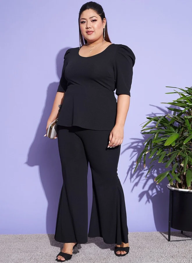 ساسافراس Black Peplum Top And Trouser Set For Women