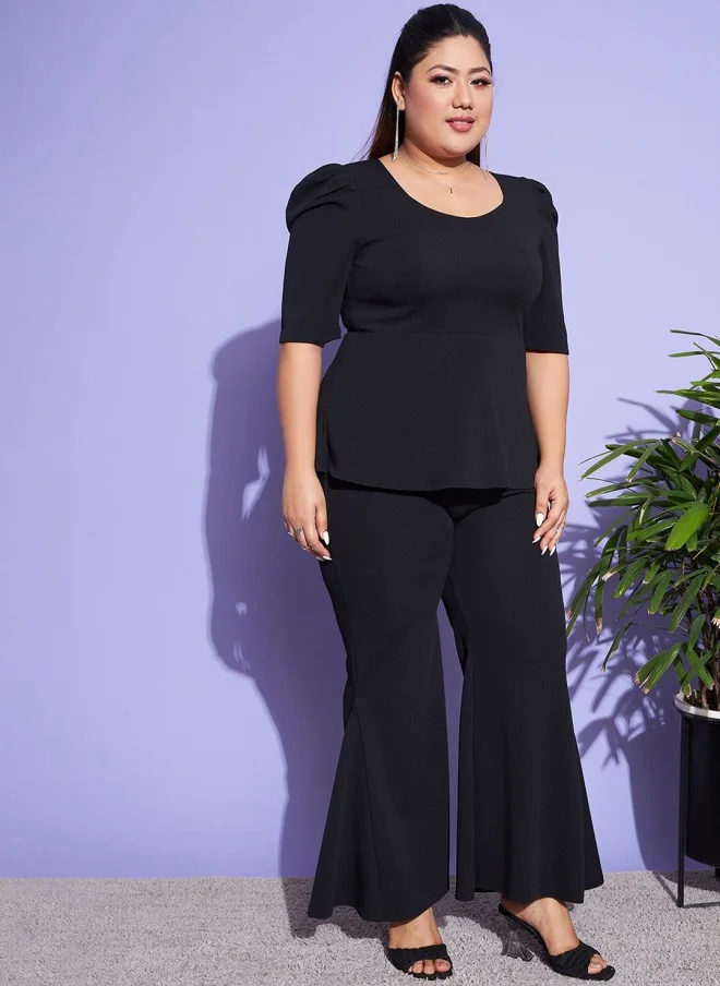 ساسافراس Black Peplum Top And Trouser Set For Women