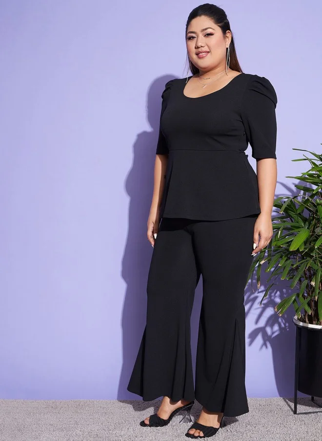 ساسافراس Black Peplum Top And Trouser Set For Women