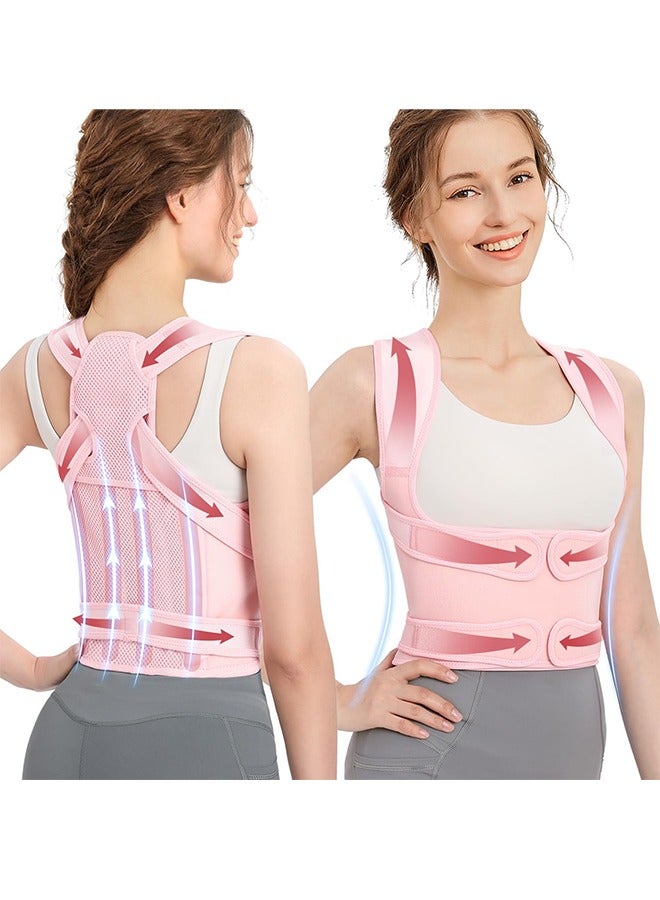 Back Brace and Posture Corrector for Women and Men Back Straightener Posture Corrector Scoliosis and Hunchback Correction Back Pain Spine Corrector Support Adjustable Posture Trainer, Pink（Size:M) - Image 1