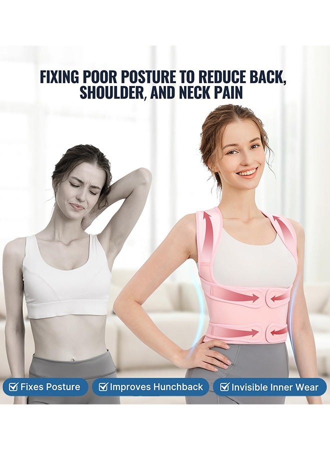 Back Brace and Posture Corrector for Women and Men Back Straightener Posture Corrector Scoliosis and Hunchback Correction Back Pain Spine Corrector Support Adjustable Posture Trainer, Pink（Size:M) - Image 4