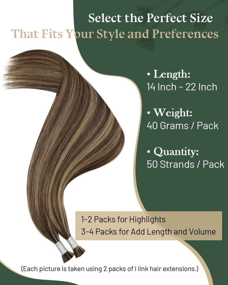 Ugeat I Tip Hair Extensions Human Hair Dark Brown Highlight Itip Human Hair Extensions for Short 14 Inch to Add Length Natural Looking No Glue Needed Stick Tips for Women 50S - Image 5