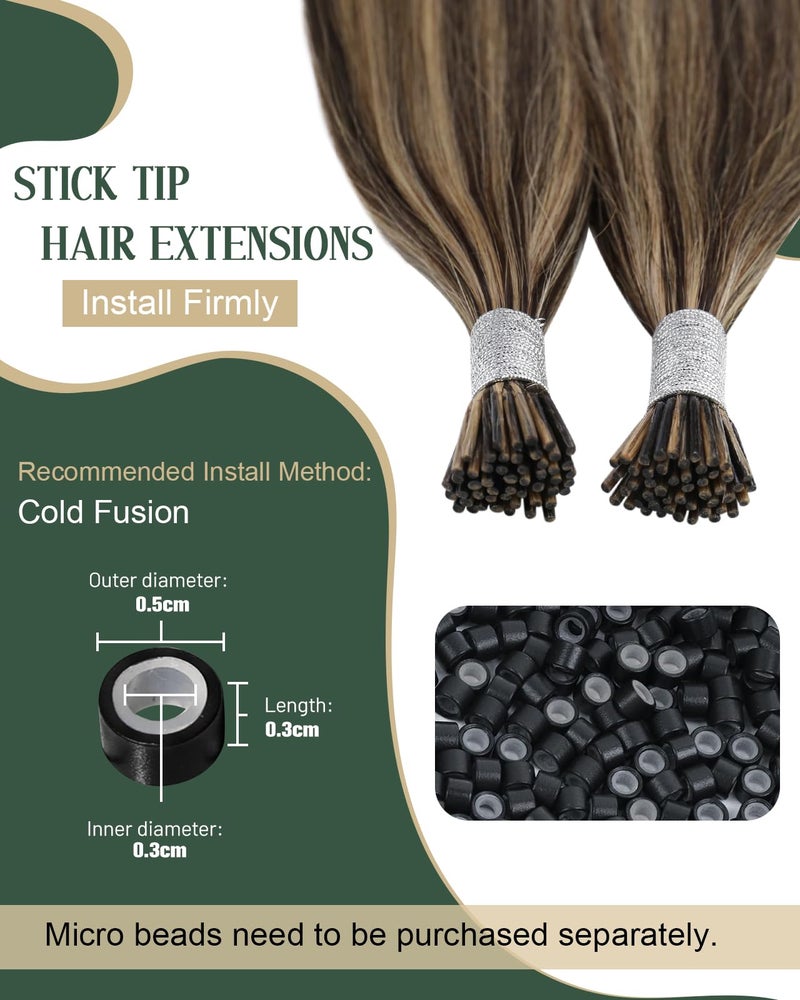 Ugeat I Tip Hair Extensions Human Hair Dark Brown Highlight Itip Human Hair Extensions for Short 14 Inch to Add Length Natural Looking No Glue Needed Stick Tips for Women 50S - Image 3